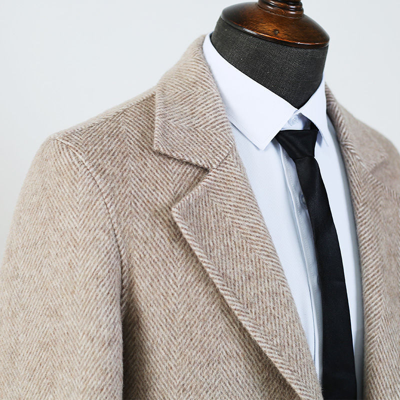 Double-faced Woolen Goods Wool Overcoat Mid-length Herringbone Pattern Handsome Jacket