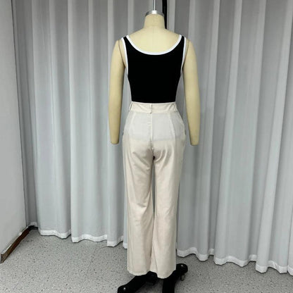 Autumn New Contrast Color Suspenders Slim High Waist Trousers Two-piece Set For Women - Cruish Home