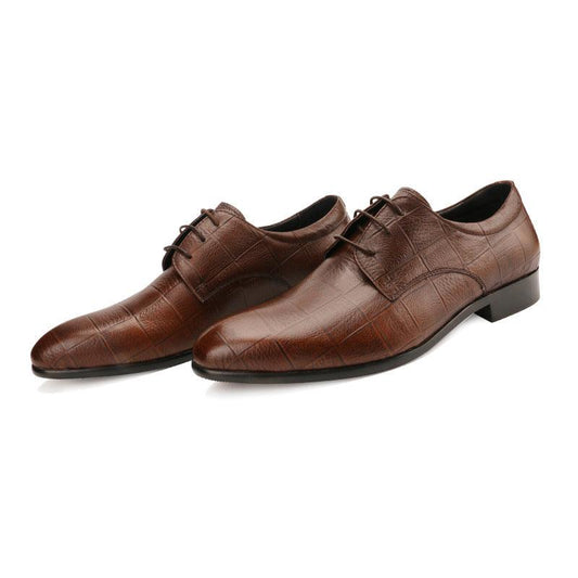 Men's Leather Shoes Cowhide Checkered Single Shoes Handmade Derby Shoes Pointed Leather Men's Shoes - Cruish Home