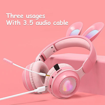 Rabbit Ear Headphones Wireless Luminous Extendable Wheat Headphones - Cruish Home