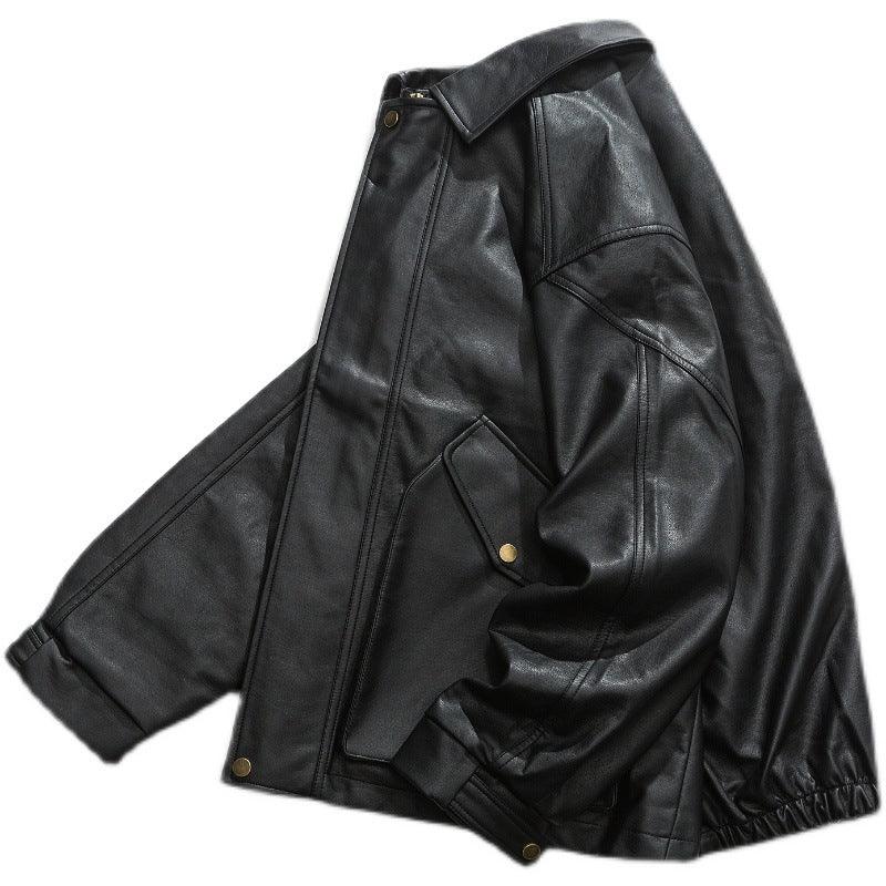 Soft Leather Jacket Men's Double-stand Large Pocket Coat - Cruish Home