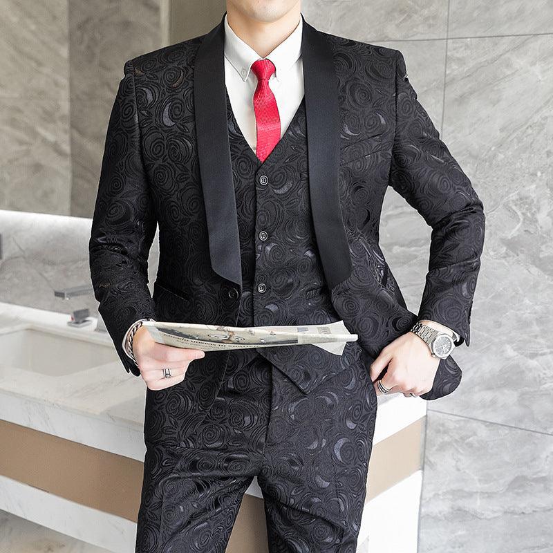 Wedding Embossed Dress Suit Three-piece Suit For Men - Cruish Home