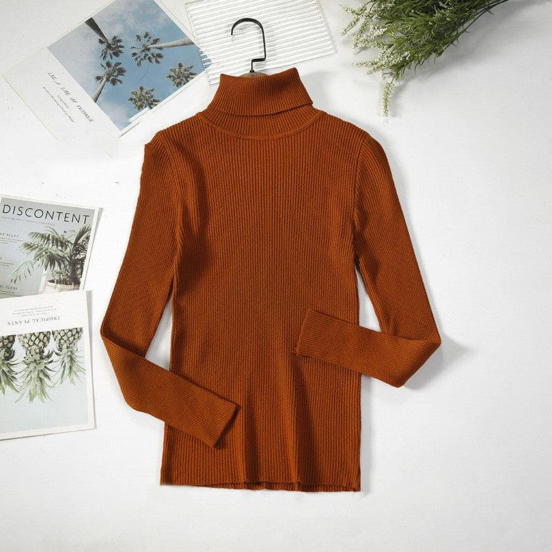 Solid Color Pit Strip Knit Pullover Turtleneck Sweater - Cruish Home