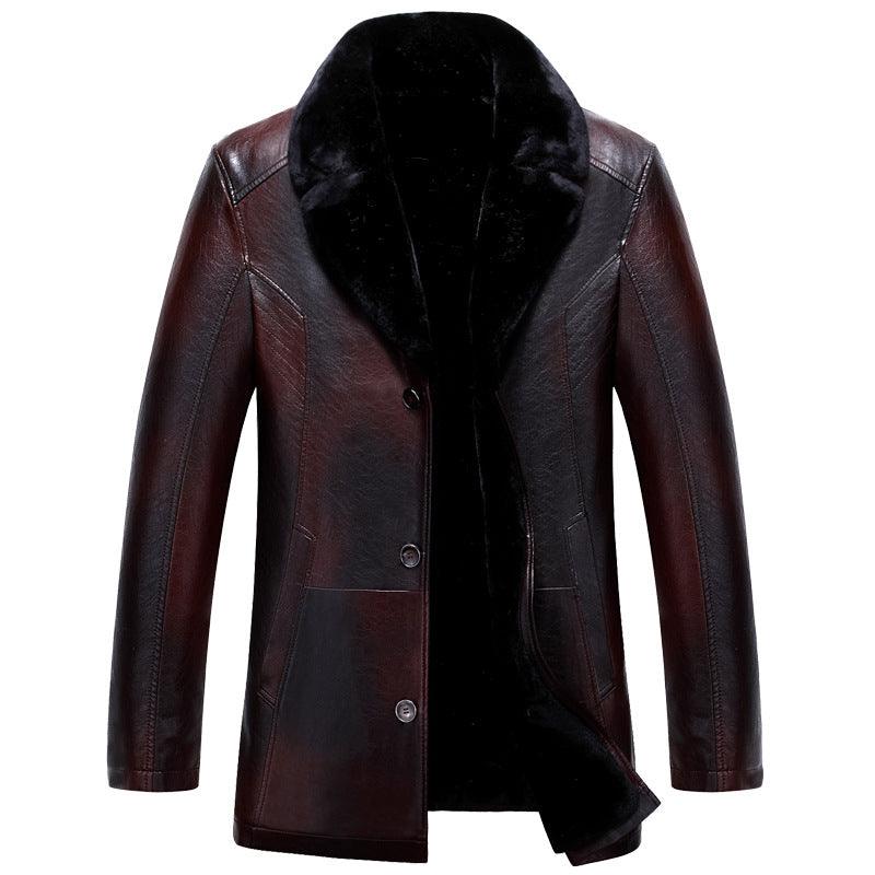 Men's Winter Lapel Thickening Leather Coat - Cruish Home