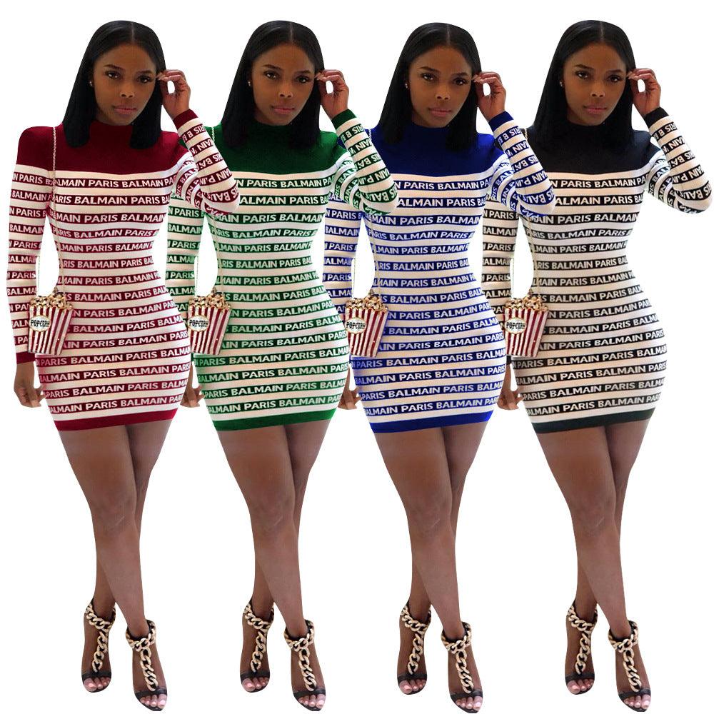 Fashion casual long sleeve letter dress - Cruish Home