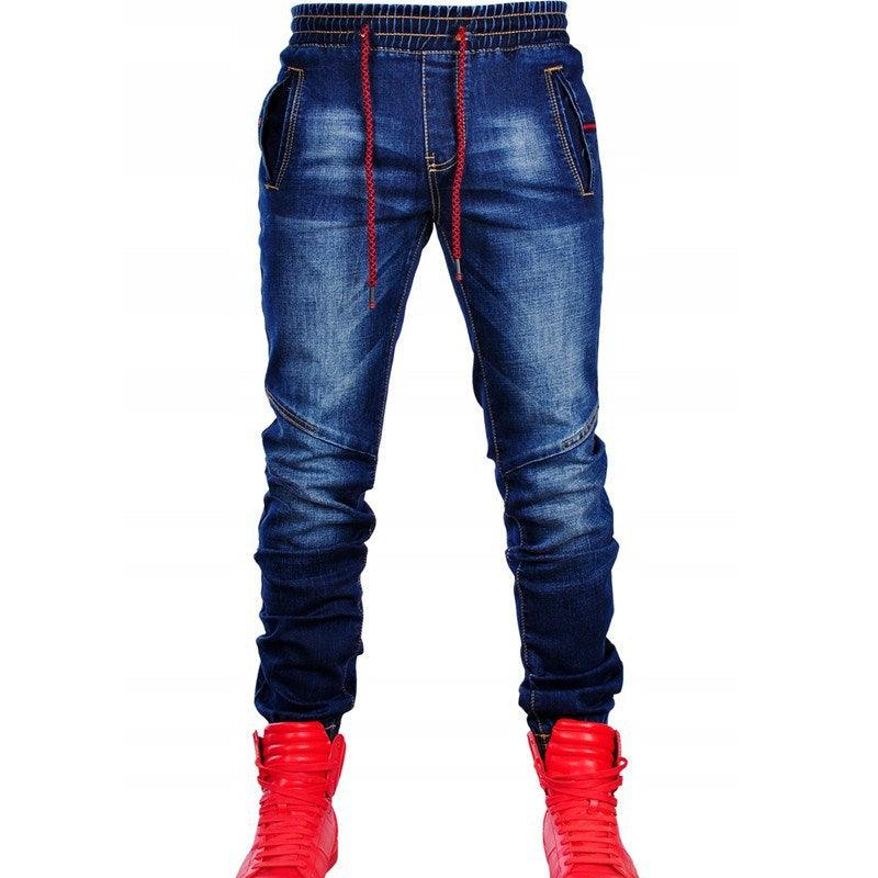 Men's jeans new elastic elastic waist casual blue trousers - Cruish Home