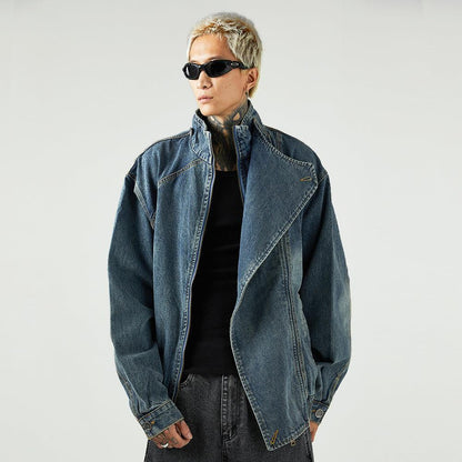 Stand Collar Denim Coat For Men - Cruish Home