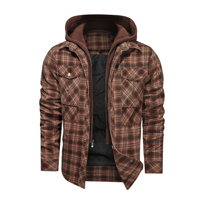 Men Long-sleeved Plaid Jacket Regular Fit Fleece Detachable Hoodies Jackets - Cruish Home