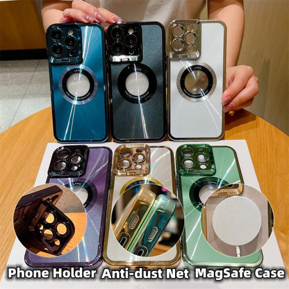 Electroplated Phone Case Luxury Plating CD Pattern Magsafe Bracket Case For 12 13 14 Pro Max Invisible Camera Stand Holder Lens Holder Magnetic Suction - Cruish Home