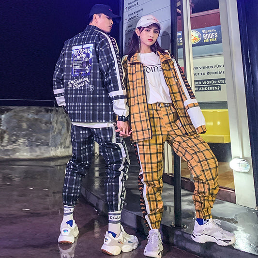 Plaid men and women jacket suit