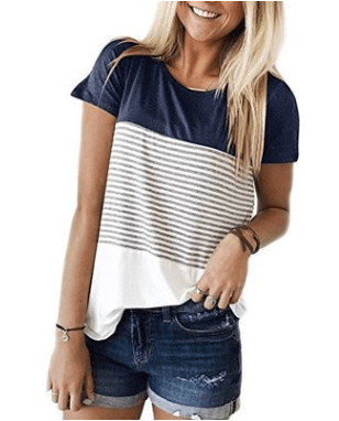 Striped Casual Round Neck Short-sleeved T-shirt Blouse - Cruish Home