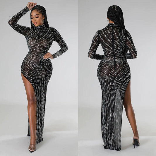 Women's Sexy Mesh Long-sleeved Dress - Cruish Home