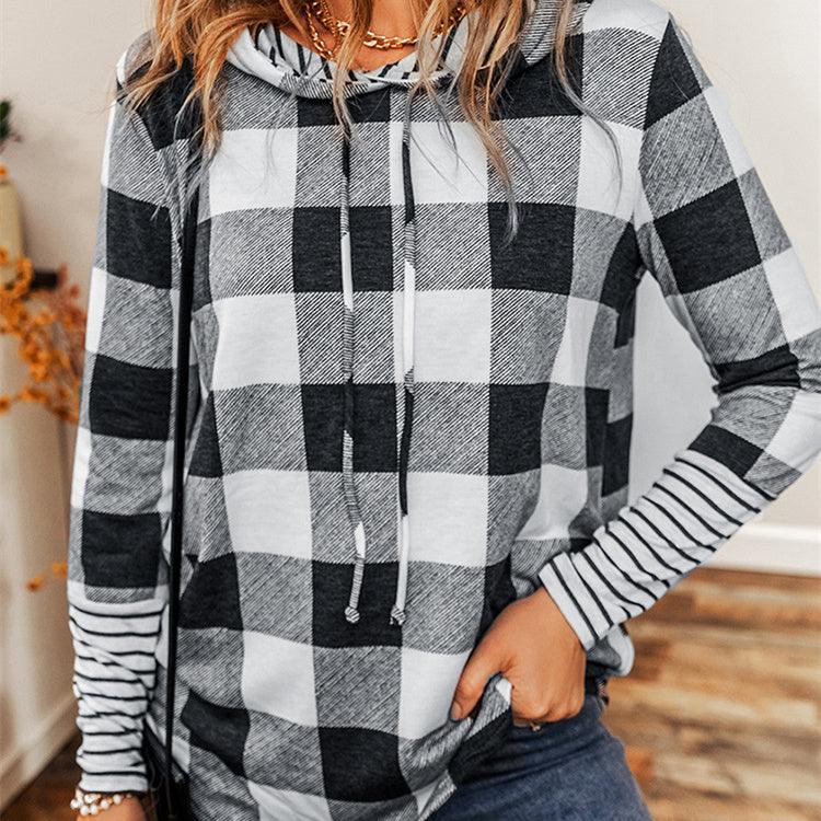 Casual Plaid Stitching Hoodie For Women - Cruish Home