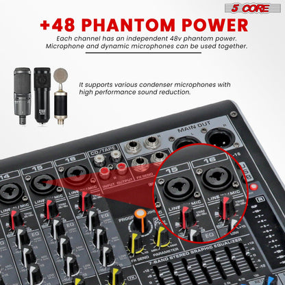 5Core Audio Mixer 16 Channel DJ Mixing Board Bluetooth USB Analog