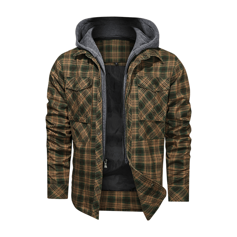 Men Long-sleeved Plaid Jacket Regular Fit Fleece Detachable Hoodies Jackets - Cruish Home