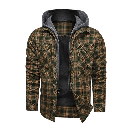 Men Long-sleeved Plaid Jacket Regular Fit Fleece Detachable Hoodies Jackets - Cruish Home