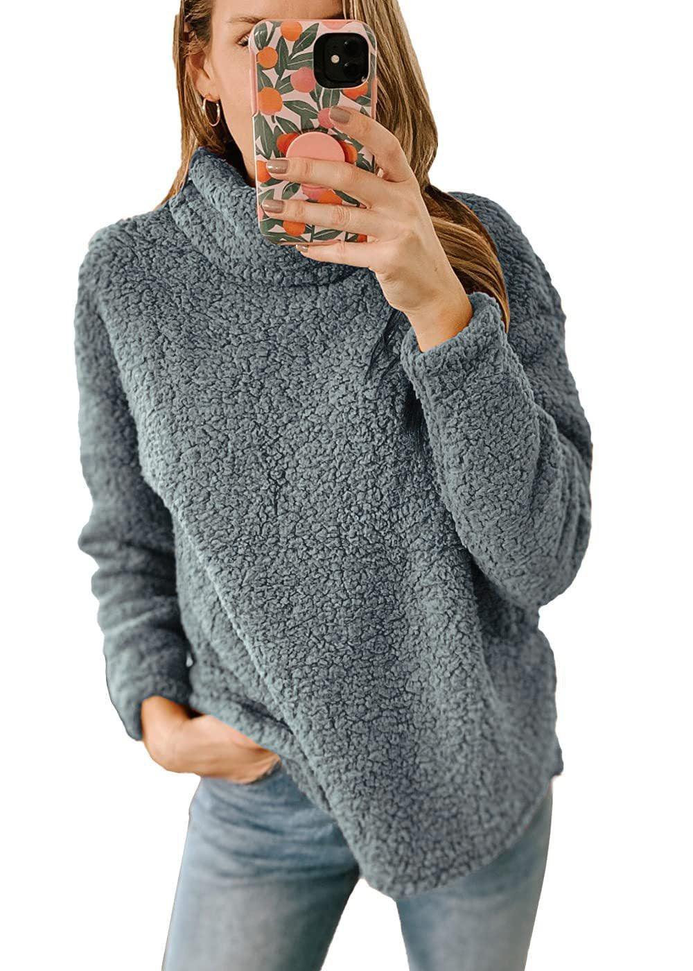 Women's Clothing New Furry Turtleneck Solid Color Hoodie Plush Top Women - Cruish Home