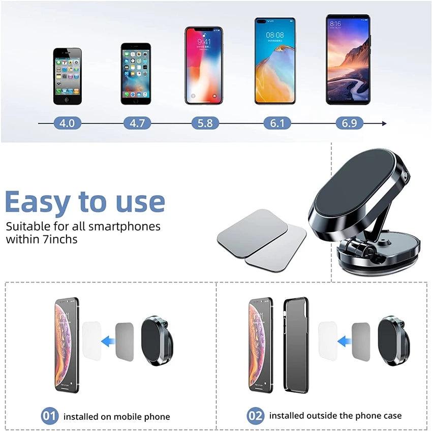 Rotate Metal Magnetic Car Phone Holder Foldable Universal Mobile Phone Stand Air Vent Magnet Mount GPS Support - Cruish Home