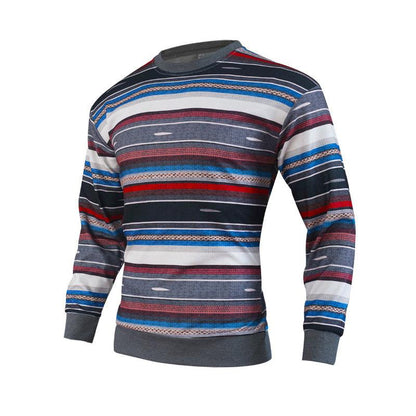 Men's Loose Round Neck Waffle Color Stripe Versatile Casual Bottomed Sweater - Cruish Home