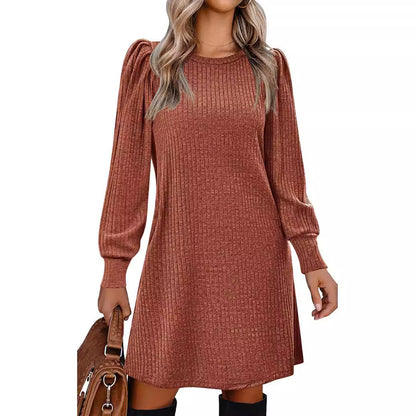 European And American Fashion Women's Knitted Puff Sleeve Casual Loose Dress