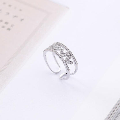 Rose red diamond hollow love opening ring wide version micro-inlaid zircon heart-shaped ring tail ring - Cruish Home