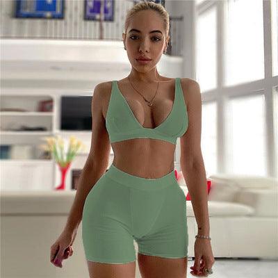 Women's New V-neck Sports Yoga Cotton Solid Color Two-piece Suit - Cruish Home