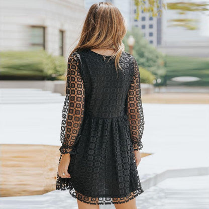 Lace Stitching Long Sleeve Dress Women - Cruish Home