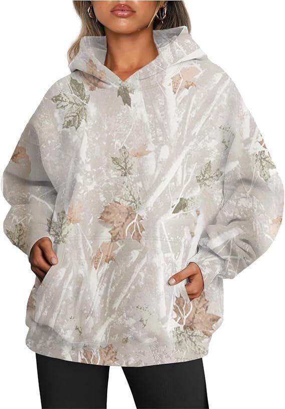 Women's Camouflage Hoodie Maple Leaf Print Oversized Sports Hoodie - Cruish Home