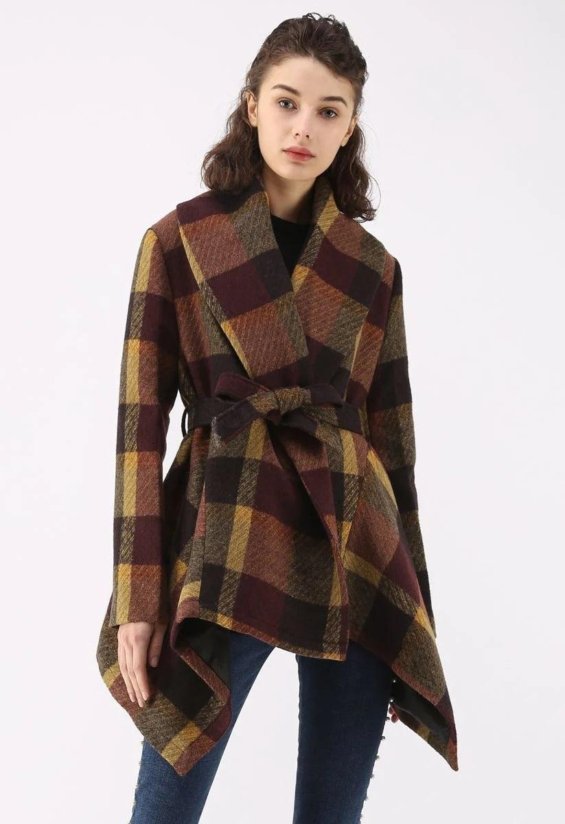 Woolen coat autumn and winter women's Plaid - Cruish Home