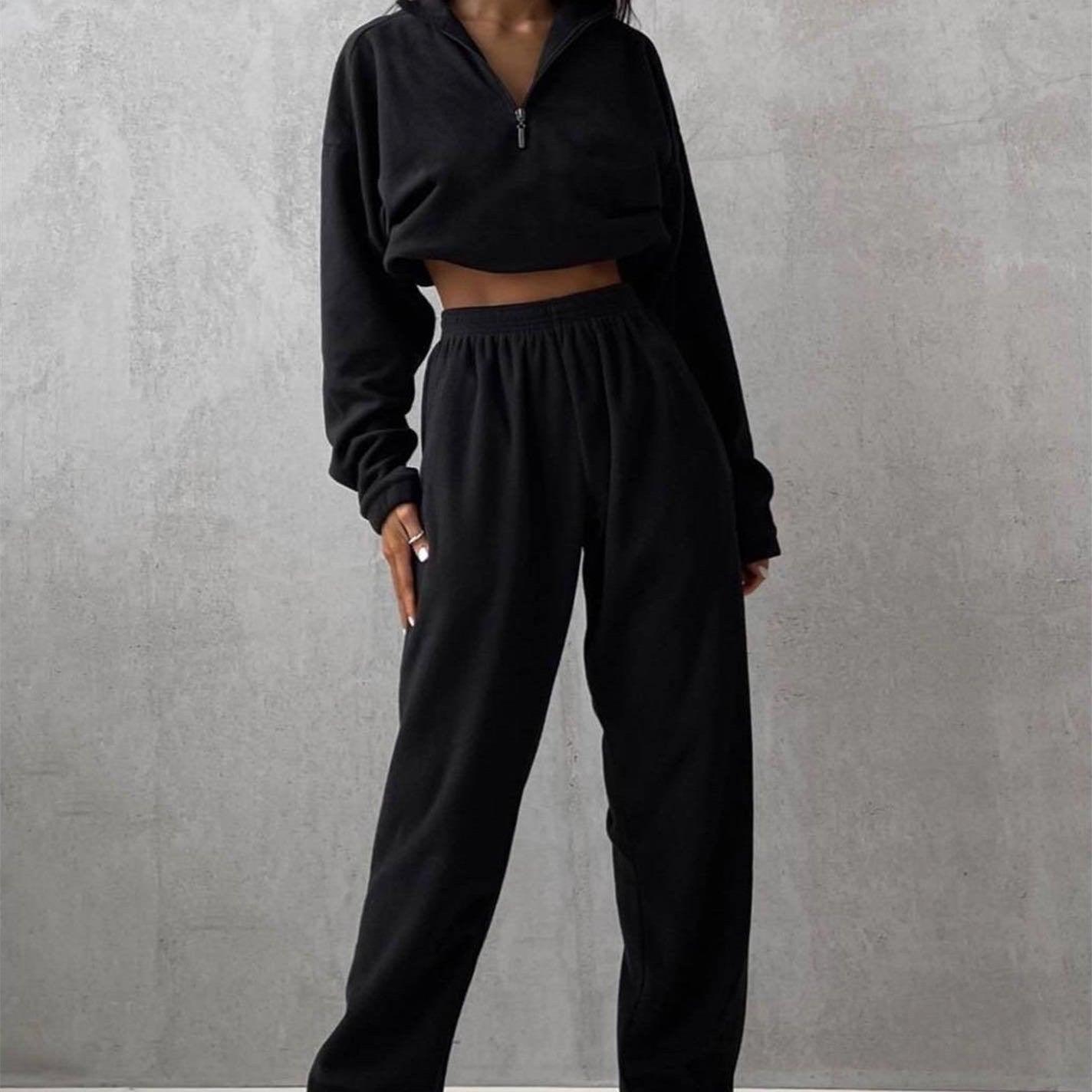 Fashion High Collar Leisure Fleece Sweater Suit - Cruish Home