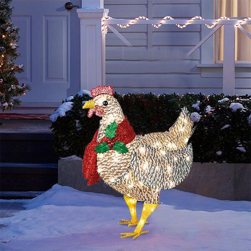 Decorated Christmas Lantern Chicken With Scarf Garden Ground Insert - Cruish Home