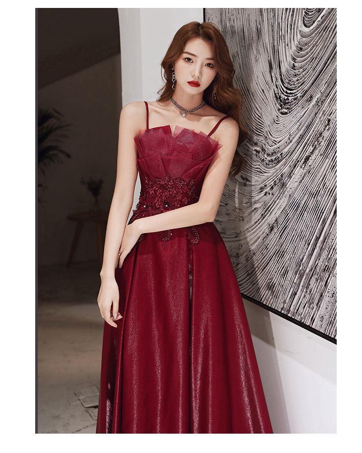 Engagement Strap Evening Dress Simple Atmosphere Wine Red - Cruish Home