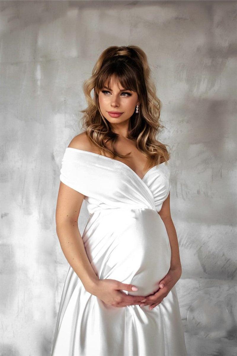 Maternity Photography Clothing V-neck Low-cut Slit Belted Long Skirt - Cruish Home