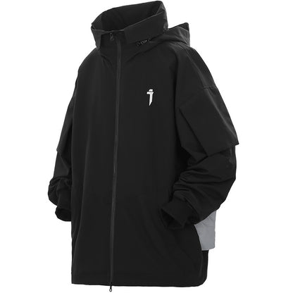 New Hidden Hooded Men's Loose Casual Stand Collar Zipper Jacket