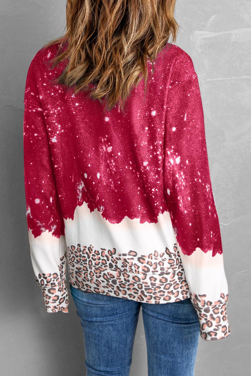 New Leopard Splicing Loose Sweater Women's European And American Outer Cap Tie-dye - Cruish Home