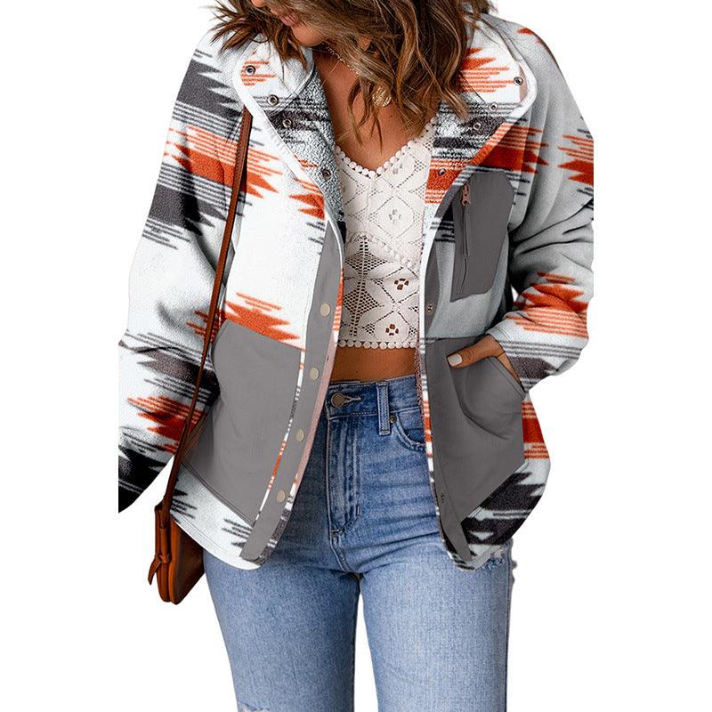 European And American Leisure Loose Geometric Print Jacket For Women - Cruish Home