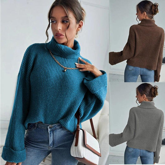 New Style High Collar Solid Color Slim Knit Sweater For Women - Cruish Home