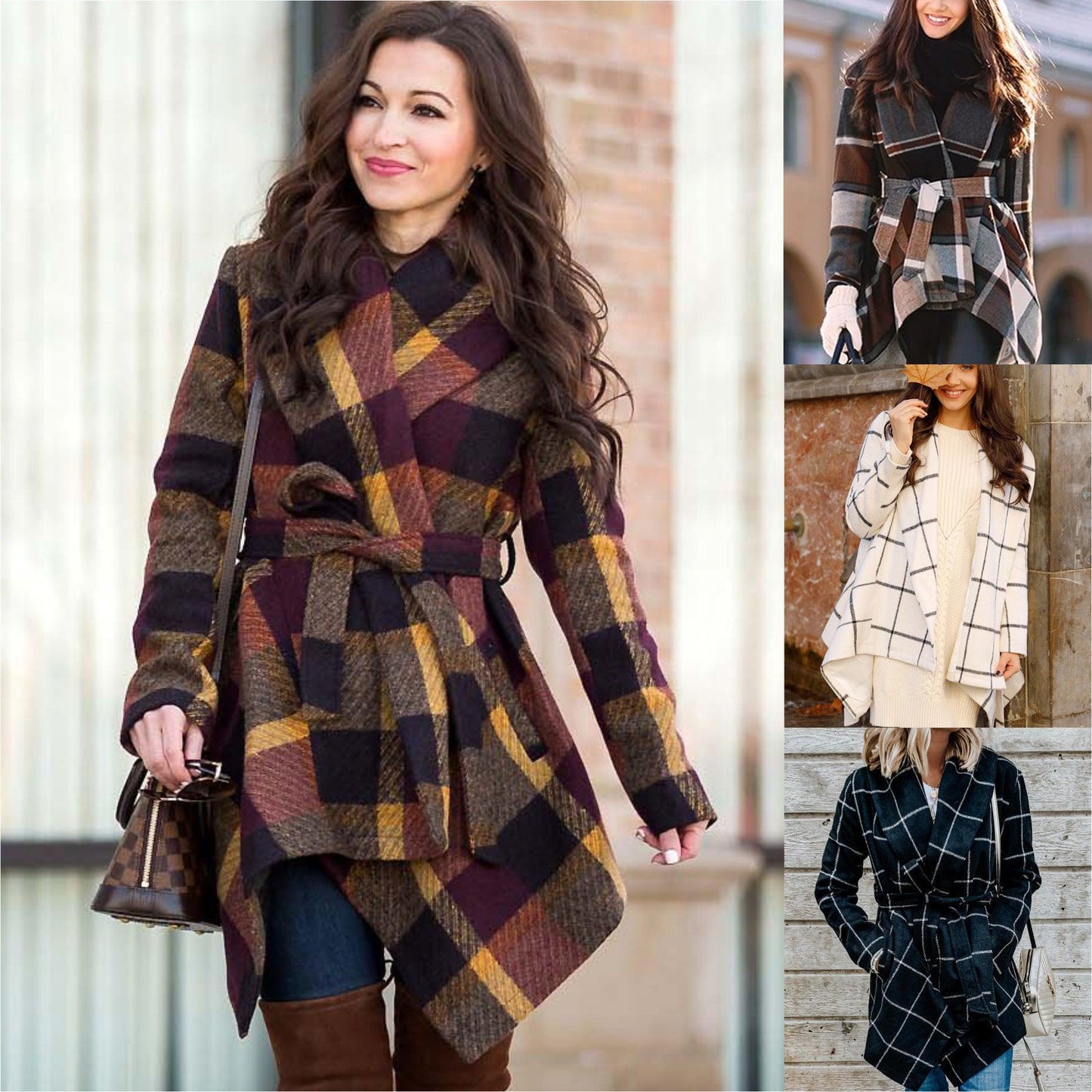 Woolen coat autumn and winter women's Plaid - Cruish Home