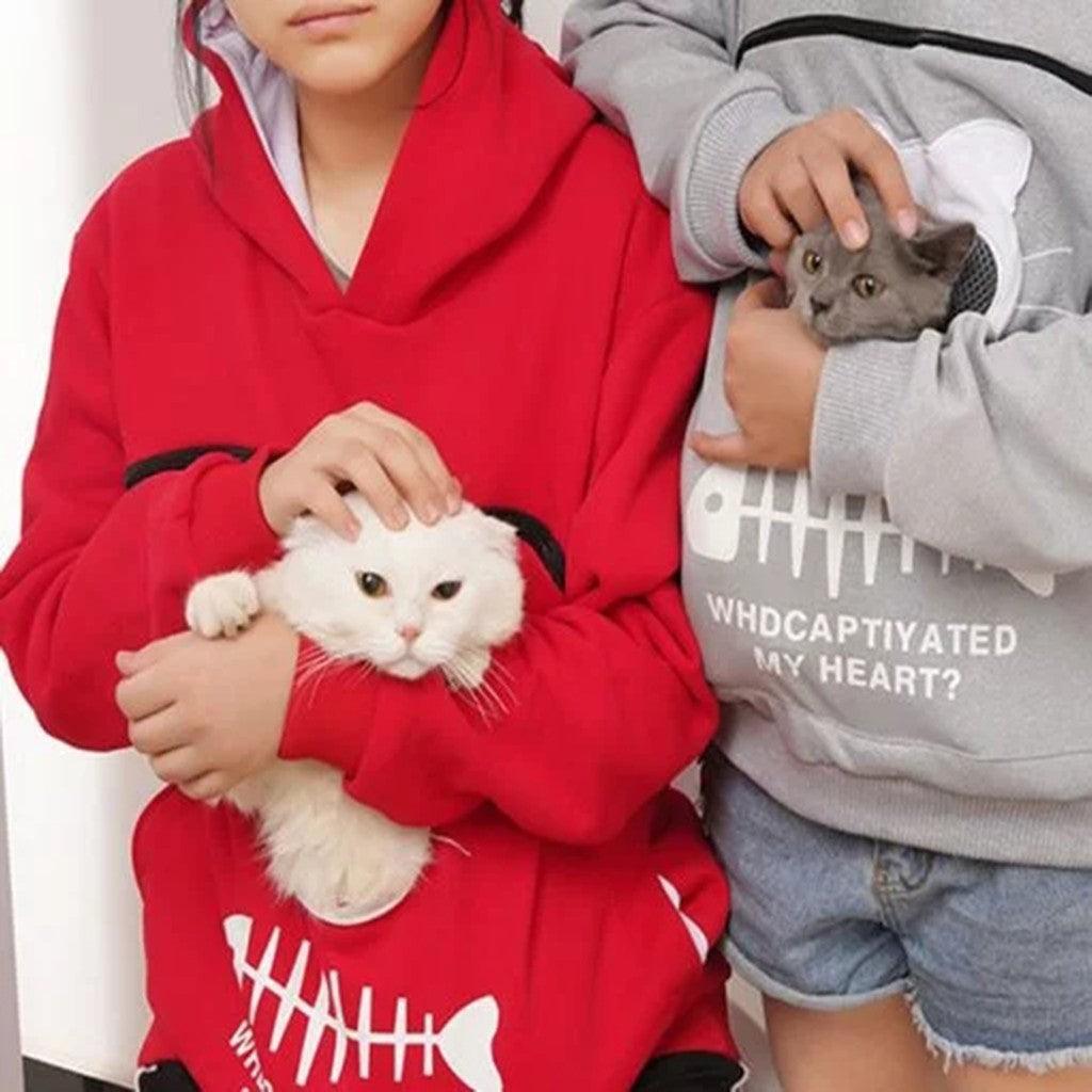 Women Hoodie Sweatshirt With Cat Pet Pocket Design Long Sleeve Sweater Cat Outfit - Cruish Home