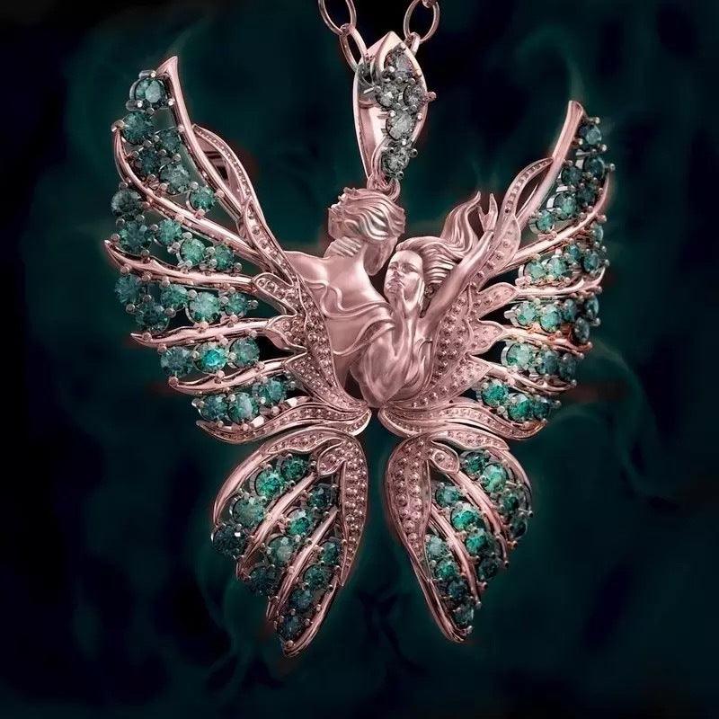 Angel Wings With Diamond Butterfly Necklace Lovers Pendant - Cruish Home