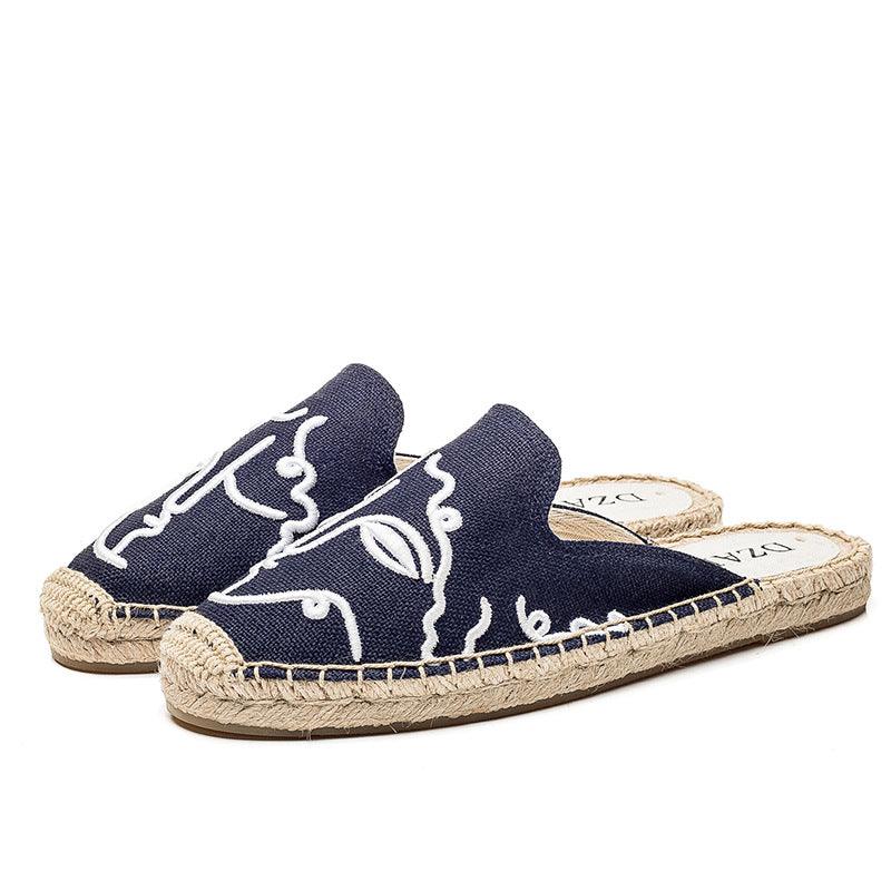 Straw flat embroidered sandals and slippers - Cruish Home