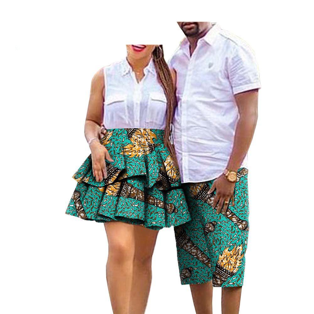 African Print Batik Cotton Couple Suit Ladies Skirt Men's Shorts - Cruish Home