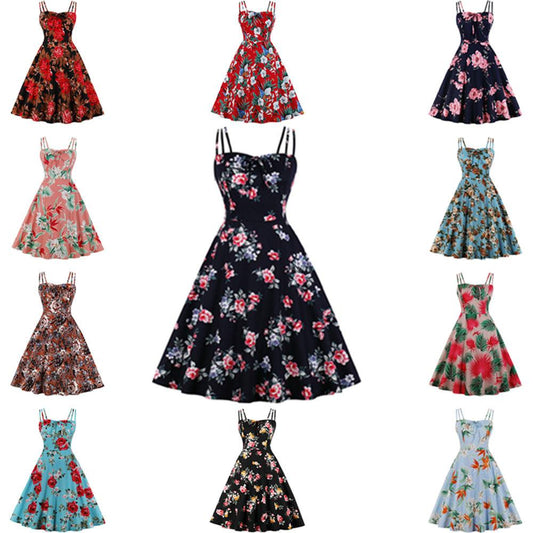 Original Design Dress Stand-alone Printed Floral Suspender Skirt - Cruish Home