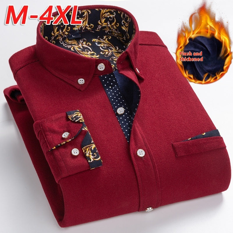 Winter Corduroy Fleece Warm Shirt Men