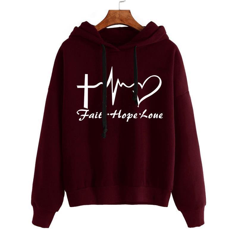 Heart Print Hoodie Sweatshirt Pullover Tops Women Long Sleeve Sports Clothes - Cruish Home