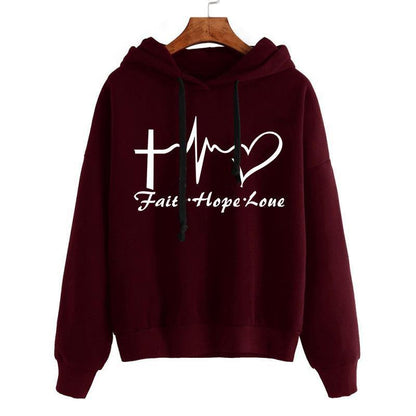 Heart Print Hoodie Sweatshirt Pullover Tops Women Long Sleeve Sports Clothes - Cruish Home