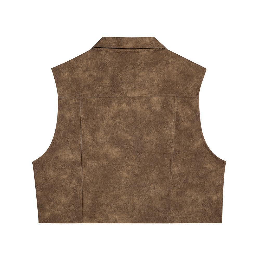 Retro Street Half-length PU Leather Vest Man Lapel Waistcoat Sleeveless Vest Short Coat - Cruish Home