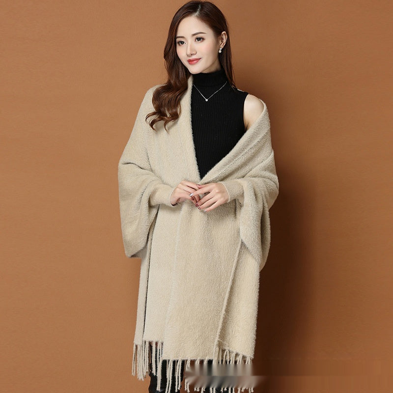 Autumn And Winter Classic Pure Color Thickened Faux Mink Sleeved Shawl Women's Scarf