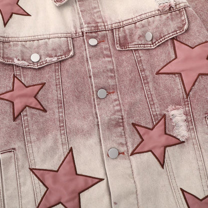 Five-pointed Star Embroidery Denim Jacket Men - Cruish Home