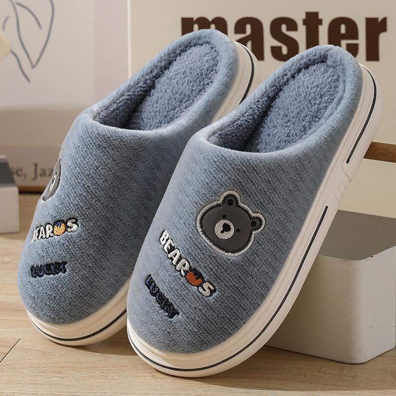 Cartoon Bear Plush Slippers For Women Autumn And Winter Warm Home Shoes Couple Thick-sole Non-slip Fashion Furry Slipper Men - Cruish Home